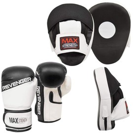 MAXSTRENGTH Max Strength Curved Focus Pads Hook and Jab Martial Arts Training Sparring Kickboxing Muay Thai Boxing Gloves 6 oz, 8 oz, 10 oz, 12 oz, 14 oz, 454 oz Boxercise Karate Kit (Black 2, 12 oz)
