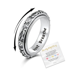 oGoodsunj Just Breathe Fidget Spinner Rings for Anxiety Women Sterling Silver Lotus Stress Relief Calm Band Ring Jewelry Gifts for Adhd Daughter Size 8