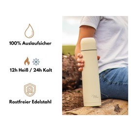 Milu Thermal Flask, Thermal Jug, 1 L, 750 ml, 500 ml, Insulated Stainless Steel Drinking Bottle, 100% Leak-Proof, Double Wall Insulation (Baby Blue, 1000 ml)