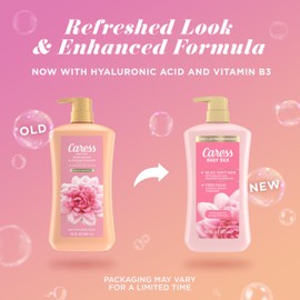 Caress Body Wash With Pump Daily Silk White Peach & Orange Blossom Body Soap for Noticeably Silky, Soft Skin 30 fl oz, 4 Pack