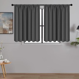 MRTREES Curtains, Short Blackout Curtains, Opaque Kitchen Curtains, Set of 2, Panel Curtain, Decorative Curtain for Living Room, Bedroom, 120 x 60 cm (H x W), Anthracite Curtains
