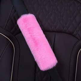 4Pcs Soft Plush Rabbit Fur Car Seat Belt Pads Fluffy Shoulder Strap Cover Seatbelt Protector Neck Cushion Protector Car Accessories for Adults Kids(Pink)