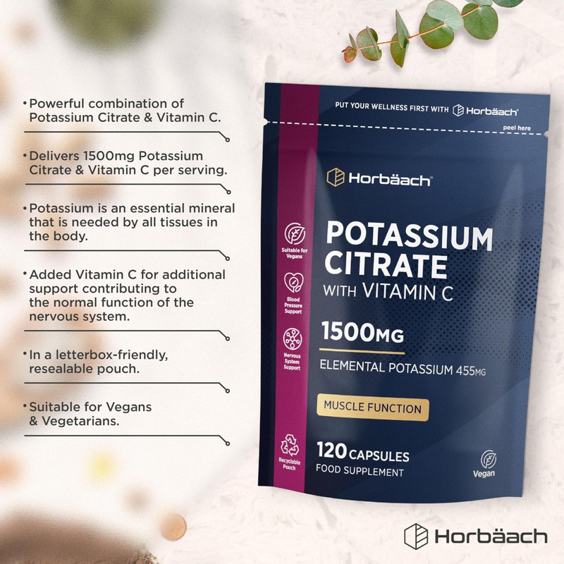 Potassium Supplement High Strength 1500mg with Vitamin C | Electrolyte
