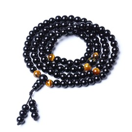 Leikance Natural Black Obsidian Beads Simulated Crystal Gemstone Tibetan Buddhist Prayer Beads Bracelet
