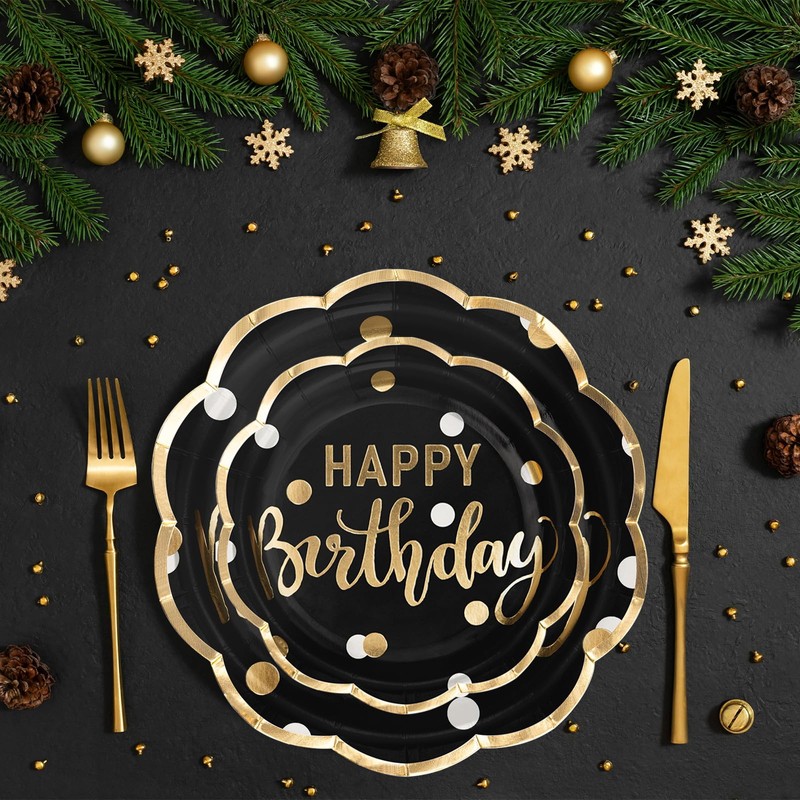 LeZakaa 25Pcs Birthday Paper Plates - Happy Birthday Lettering in