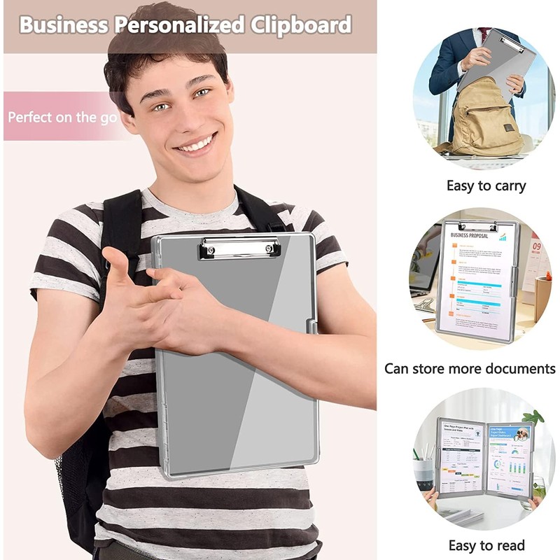A4 Clipboard with Storage Compartment, 2 Storage and Side Opening