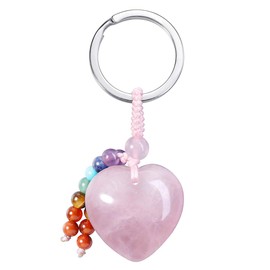 CrystalTears Rose Quartz Crystal Keychain Chakra Healing Quartz Crystal Gemstone Heart Pendant Car Keyring Bag Charms for Women Girls Bag Decor Crystal Valentines Gifts for Her Girlfriend Wife