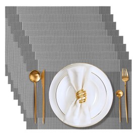 Gucass Set of 8 Placemats, Washable, PVC Place Mats, Wipe Clean Place Mats, Placemats, Tear-Resistant, Heat Resistant, Non-Slip, Table Mats for Kitchen, Restaurant, Dining Table, 45 x 30 cm (Grey)
