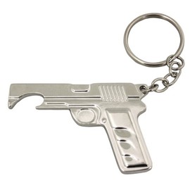 Island Dogs Gun Bottle Opener Keychain, Silver