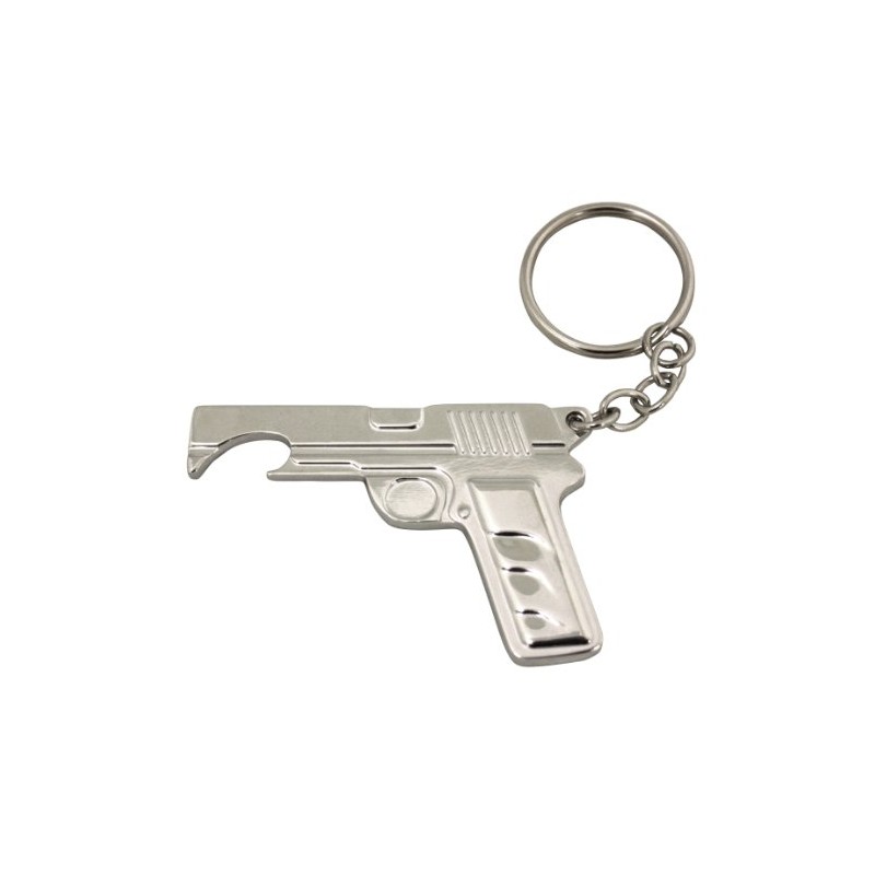 Island Dogs Gun Bottle Opener Keychain, Silver