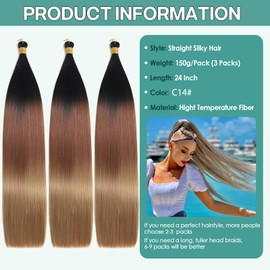 Locescsoc 24 Inch Bone Straight Braiding Hair 150g 3 Packs Straight Hair Extensions, Ariel Straight Hair Bundles, Silky Soft Synthetic Hair for Women (1B/30/27#)