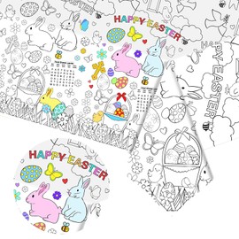 PHOGARY Easter Coloring Tablecloth Easter Coloring Poster for Kids - 47 x 70 Inches Happy Easter Large Wall Coloring Tablecloth Drawing Paper Table Cover for DIY Arts Crafts Activities Decorations