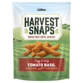 Harvest Snaps Veggie Chips (Red Lentil Snack Crisps Tomato Basil, 3.0 oz) | Powered by Plant Protein, Gluten Free, Non-GMO Baked Vegetable Crisps | Made in USA (4 Pack)
