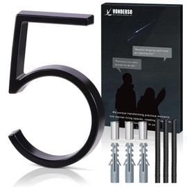 5 Inch Floating House Number 5, VONDERSO Black Metal Modern Outdoor Address Sign for Yard Street and Mailbox, Zinc Alloy Solid Address Numbers and Letters with Exquisite Drawing Process