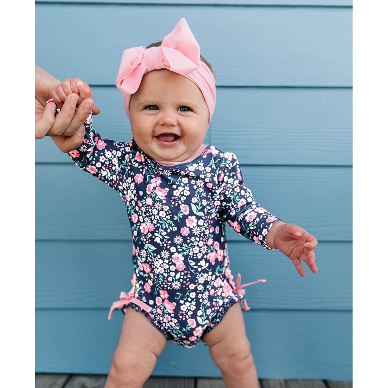 RuffleButts Baby Girls UPF 50+ Sun Protection Floral Printed Long
