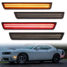 FetonAuto Front Rear LED Side Marker Lights for Dodge Challenger 2015 2016 2017 2018 2019 2020 2021 2022 2023, Smoked Lens Amber Red Bumper Turn Signal Lights