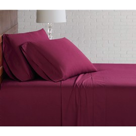 Brooklyn Loom Solid Cotton Percale Sheet Set, Twin XL, Burgundy