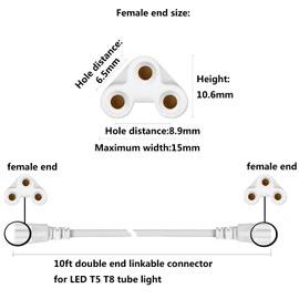 GOCuces T5 T8 Extension Cords,10ft Lamp Connecting Wires,3-Prong Power cables,Female to Female End Connectors for LED Tube,Under Cabinet,Shop Lights,Pack of 10