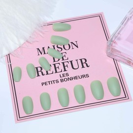 TseenYi Coffin Long Press On Nails Matte Green Fake Nails Party Wedding Clip On Nails Square Acrylic Nails Full Cover False Nails for Women and Girls 24 Pieces (Green)