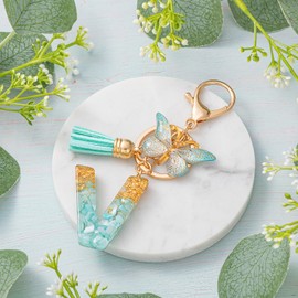 MWOOT Letter Keychain Initial Letter Key Chain, Alphabet Resin Key Chain Pendant Handbag Purse Charm, Green-V