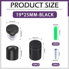 Swpeet 12 Sets 3/4" x 1" Black Stainless Steel Standoff Screws, Wall Standoff Mounts Glass Acrylic Nail with Screws and Wall Anchors, Mounting Glass Hardware for Hanging Picture Frame Advertise