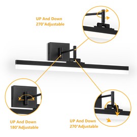 YHTlaeh Modern Black Vanity Light Adjustable LED Bathroom Light Fixture Over Mirror Rotatable Vanity Lighting (Black, 23.6IN 5CCT Dimmable)
