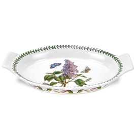Portmeirion Botanic Garden 12.5" Oval Gratin Dish, Lilac Motif - Durable Porcelain, Oven to Table Serveware, Dishwasher Safe - Functional Bakeware & Roaster