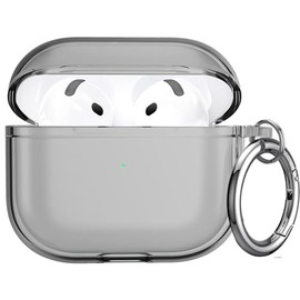 USTIYA Funda para AirPods 4 2024 Case Protectora Carcasa con Mosquetón TPU Transparente Silicona Espesamiento Suave Cover Mujer Dama (Translúcido Negro/Gris)