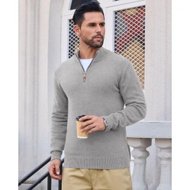 EKLENTSON Mens Quarter Zip Pullover Sweater Casual Knit Fleece Thermal Pullover Winter Golf Sweater Half Zip Light Grey S