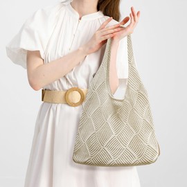 Auliuse Crochet Tote Bags for Women Knitted Handbags Beige Mesh Beach Tote Bag Crochet Woven Beach Bag for Women Holiday Travel Daily Daily Work Shopping (Beige)