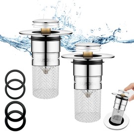 Pack of 2 304 Stainless Steel Pop Up Drain Strainer, Upgraded Bathroom Sink Plug, Metal Drain Plug, Universal, Sink Plug, with Filter Strainer/Seals, Drain Plug for Bathroom, Sink and Kitchen (34-40
