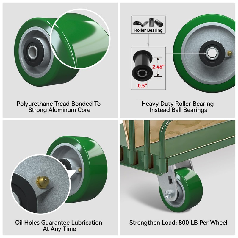 LONGRUNFORU 5" x 2" Industrial Casters, Polyurethane on Aluminum Wheel,