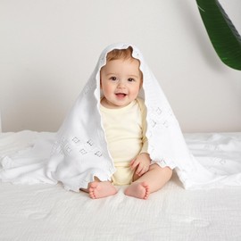Wugugu Cotton Baby Blankets Knitted for Newborn Boys Girls Breathable Toddler Neutral Nursery Swaddle Wrapping Crib 30 x 40 in