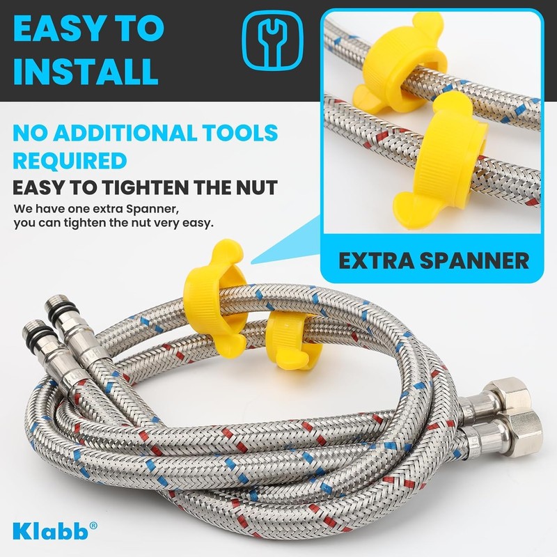 Klabb Sink Faucet Water Line Kit, 32" Flexible Braided Connector