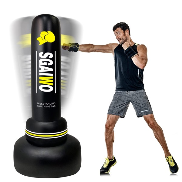 Punching Bag with Stand Adult - 69" Freestanding Men Heavy Standing Boxing Equipment Inflatable Kickboxing Bag for Training MMA Muay Thai Fitness