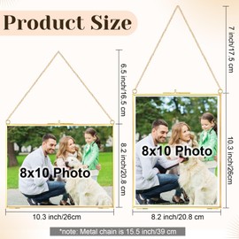 Treela 6 Pcs Pressed Flower Glass Picture Frames 8 x 10 Inch Wedding Gift Brass Hanging Double Glass Gold Floating Photo Frame Clear Horizontal Vertical with Chain for Gallery Vintage Artwork Display