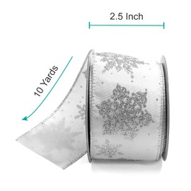 CT CRAFT LLC - Cinta de satén blanco con alambre de copo de nieve plateado, 6 cm x 10 yardas, color blanco y plateado