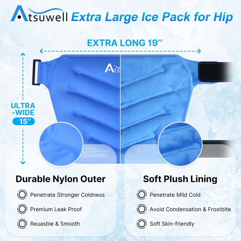 Atsuwell Extra Large Hip Ice Pack Wrap, Reusable Gel Ice