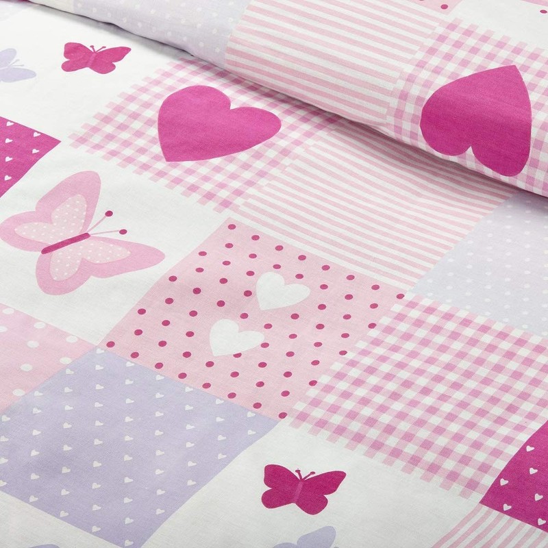 Bloomsbury Mill - Hearts & Butterflies Patchwork - Pink -