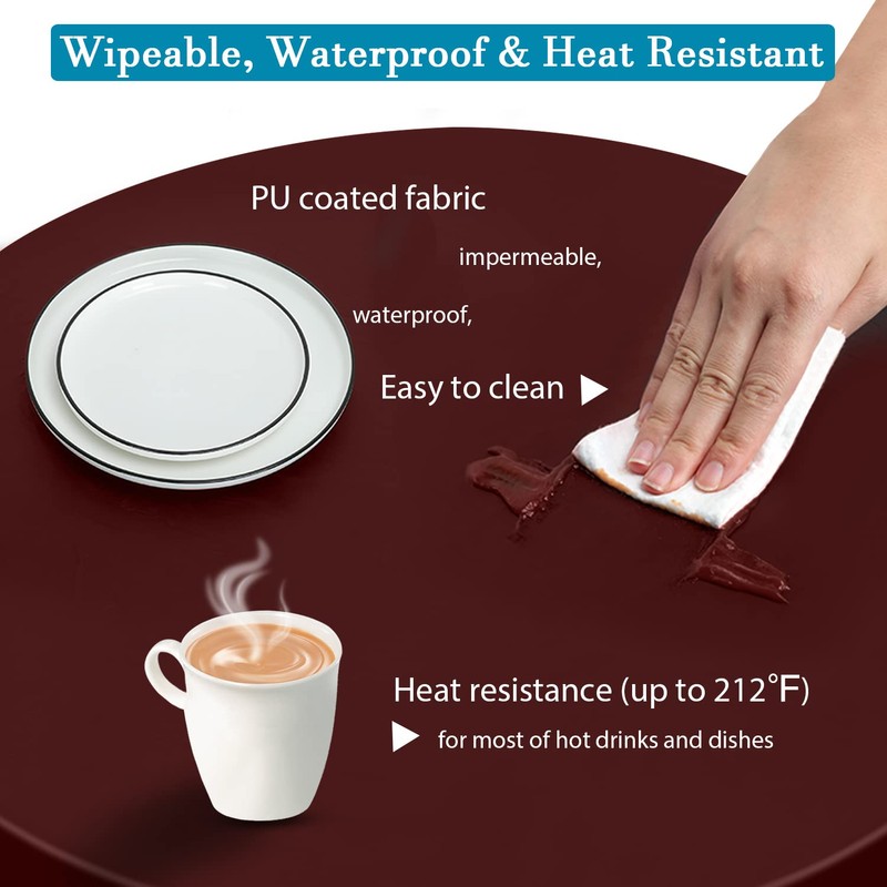 Rinpon Double Fitted Design PU Round Fitted Tablecloth, Anti-Tear Wipeable