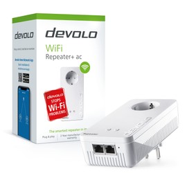 Devolo 8705 WiFi Repeater+ AC - Dual-WLAN-Verstärker mit Steckdose (kompatibel mit allen Routern, 1200 Mbit/s, 2 x LAN-Ports, Ap-Modus, Zugangspunkt), Weiß