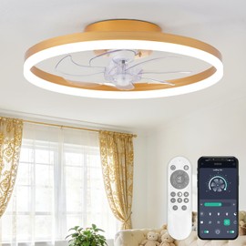 ORITHAM 20" Low Profile Ceiling Fans with Lights and Remote & APP, Dimmable 3000-6500K LED Fandelier Ceiling Fan with Light, Modern Flush Mount Ceiling Fan Light for Living Room, Bedroom and Kitchen