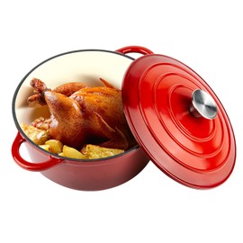 Miereirl 4.5 Quart Enameled Dutch Oven Pot with Lid, Cast Iron Dutch Oven with Dual Handles for Bread Baking, Cooking, Non-stick Enamel Coated Cookware (Red)
