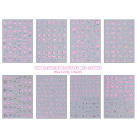 8 Sheets Pink 3D Heart-Shaped Nail Art Stickers Star Nail Art Design Self-Adhesive Silver Nail Decals DIY Decoration Nail Accessories US199
