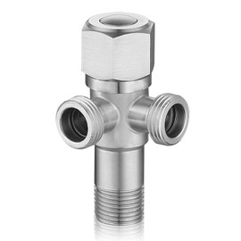 Angle Valve 1/2 Inch Stainless Steel Angle Valve Sink with 2 Outlets Water Connection Universal Water Valve for Wall Thread 1/2 Inch