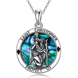 PROESS St Christopher Necklace for Men 925 Sterling Silver Saint Christopher Pendant Necklace St Christopher Archangel Medal Protect Us Jewelry Gifts for Men for Birthday Christmas