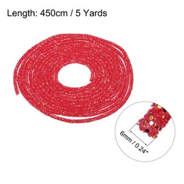MECCANIXITY 5 Yard 6mm 0.24 inch Glitter Sequins Rope Sequins Rhinestone Tube Cord for DIY Wedding Dresses Costume Clothing Shoes Jewelry Accessory Light Red