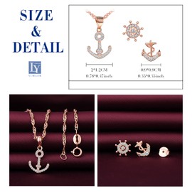Yumilok Jewellery Set Women's Jewellery Set Anchor Rudder Necklace with Earrings Zirconia Chain Stud Earrings in 925 Sterling Silver for Girls Rose Gold, Sterling Silver Sterling Silver Zirconia,