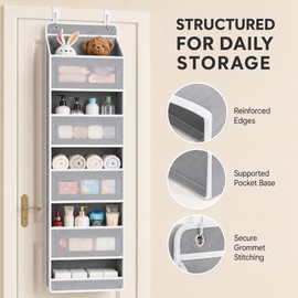 5-Shelf Over Door Hanging Storage Organizer with Large Capacity Pockets, Foldable Behind-the-Door Storage Rack, Space-Saving Fabric Door Organizer for Bedroom, Nursery, Bathroom, Closet, Toys, Sundries and Daily Essentials