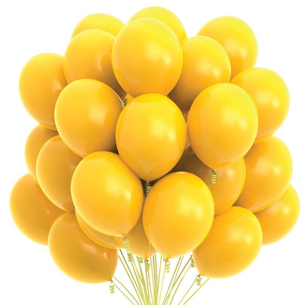 Prextex 75 Yellow Party Balloons 12 Inch Yellow Balloons with Matching Color Ribbon for Yellow Theme Party Decoration, Weddings, Baby Shower, Birthday Parties Supplies or Arch Décor - Helium Quality